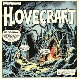 a page out of an hp lovecraft comic book, full page, detailed, full color, uncanny