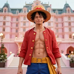 a film still of cosplay of luffy the pirate in the grand budapest hotel ( 2 0 1 4 ), artwork by craig mullins, octane, unreal, trending on art station - n 6