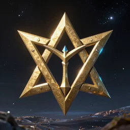 the triforce sign from the legend of zelda floating in the universe, detailed, stunning lighting, hyper realistic, 4 k octan render, unreal 5