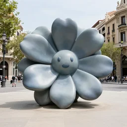photorealistic weird flower sculpture in the middle of plaza catalunya surrounded by people, barcelona, octane render, by origiful, 4 k