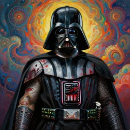 darth vader as a wounded samurai warrior, intense intricate detail, beautiful and gorgeous design, cinematic composition, painting masterpiece by rembrandt, michelangelo, junji ito, yoji shinkawa, takehiko inoue, psychedelic imagery background, fractal clouds