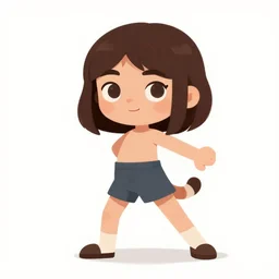 2 d flat animation character design girl kid, handrawn dynamic pose, french bob hair, short hair, brown eyes, realistic, 4 k!!!, art station