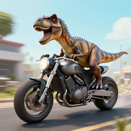 a velociraptor driving a motorbike, photorealistic 3 d octane render, unreal engine