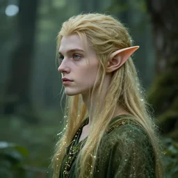 A male elf, forwards facing, centered, profile shot, fair, fantasy concept art, beautiful, magical lighting, mystical, shimmers, nature, Artstation, instagram