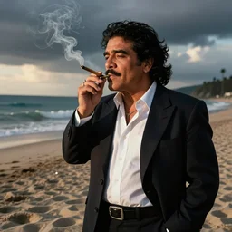 Diego maradonna smoking a spliff at the beach