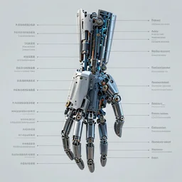 exploded view diagram of a cybernetic hand with all parts labeled, intricate and detailed assembly drawing of a cyborg, jaw dropping details, fantasy concept art, hyper realistic illustration, 8 k, artstation