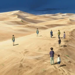 highly detailed illustration of high exposure windy sand dunes at night by makoto shinkai, by oliver vernon, by joseph moncada, by damon soule, by manabu ikeda, by kyle hotz, by dan mumford, by otomo, 4 k resolution