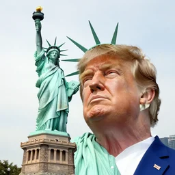 A massive giant Donald Trump fighting the Statue of Liberty in Manhattan, craig mullins, dramatic lighting, very detailed
