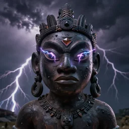 shango, african god of thunder with electric eyes, violent thunderstorm!!, dim light, front game card, marvel comics, dark, intricate, highly detailed, smooth, artstation, digital illustration, global illumination, ray tracing, unreal engine 5, by ( jeff easley, mandy jurgens, artgerm, wayne barlowe greg rutkowski, tim hilderbrandt )