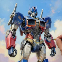 transformer giga chad, acrilic paint, brush paint, heavenly atmosphere, paint, ultra detailed, beautiful image, resolution, artstation
