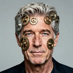 color studio photo of richard gere face made out of gears, optical illusion