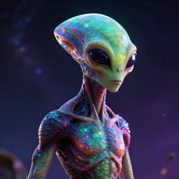 an alien from a distant galaxy. hyperdetailed photorealism, 1 0 8 megapixels, amazing depth, high resolution, 3 d shading, 3 d finalrender, 3 d cinematic lighting, glowing rich colors, psychedelic overtones, artstation concept art.
