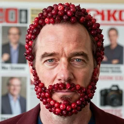 portrait of bryan cranston's face made of cranberries, cranberry statue, natural light, sharp, detailed face, magazine, press, photo, steve mccurry, david lazar, canon, nikon, focus