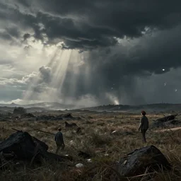 landscape, natural disaster, dramatic lighting, cinematic, by WLOP, eddie mendoza, simon stålenhag, raphael lacoste, extremely high detail, photo realistic, cinematic lighting, post processed, concept art, trending on artstation, matte painting