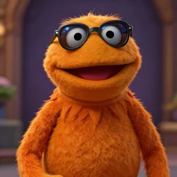 bip bippadotta in world of warcraft, orange fuzzy muppet, screenshot, wearing sunglasses