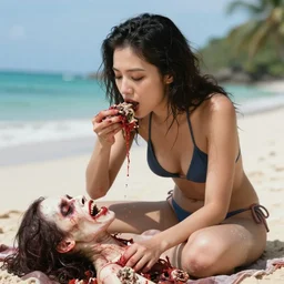 girl in bikini eating a corpse cannibal