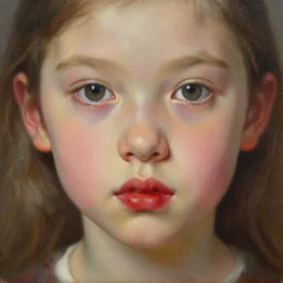 detailed portrait of a beautiful girl 2 0 yo with scarlet lips, oil on canvas by greg rutkowski, high quality, hd