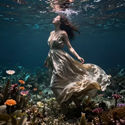 just a long and loose dress, without anyone, underwater with some flowers