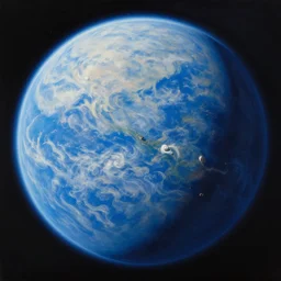 a giant blue cloud planet in space, tim hildebrandt, wayne barlowe, bruce pennington, donato giancola, trending on artstation, cinematic composition, beautiful lighting, hyper detailed, 8 k, oil on canvas