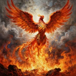 painting by h. r. giger, phoenix rising from the ashes, energetic composition, cloudy, hellfire, brimstone, highly detailed painting, 4 k