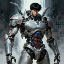 an epic fantastic realism comic book style portrait painting of a japanese robotic : akira, nanotech demonic monster, ghost, mecha with chinese pattern tattoos, inspired by the lord of ghost in the shell, octane render, intricate detail, 8 k hd, unreal engine 5, ex machina, irobot