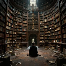 the forgotten library, all our memories are dead, film still from the movie directed by denis villeneuve and david cronenberg with art direction by salvador dali and zdzisław beksinski, wide lens