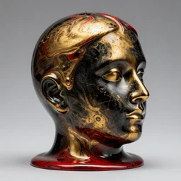 a black and golden and red melting marble melting head