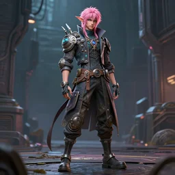 full body character, pink hair male druid, cyberpunk intricate streetwear, dystopian, trending on artstation, beautiful, intricate complexity, digital painting, anime, disney, pixar, 8 k, hd, dof, kodak film, volumetric lighting, subsurface scattering, photorealistic, octane render, extreme details