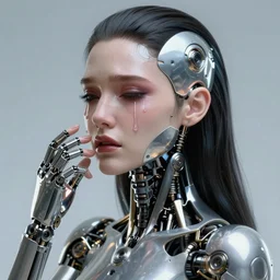 beautiful crying female android! deity, ( mechanical ), intricate, elegant, super highly detailed, global illumination, digital painting, concept art, smooth, blade runner, sharp focus, photorealism, hd, 8 k, beautiful, cinematic, art by angus mckie and kuciara and moebius! and rutkowski and mucha and loish and wlop