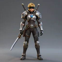 full body shot of 2B with a blindfold as a Starcraft 2 commander, highly-detailed