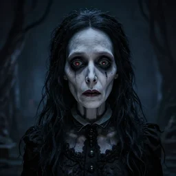 photorealistic cinematic of a darkness scene scary ugly old woman, highly detailed, inspired by Tim Burton, trending on Artstation, Unreal Engine 4k