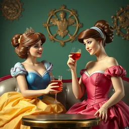 atompunk disney princess friends by gil elvgren and olivia de berardinis and fritz willis, hyperrealism, highly detailed