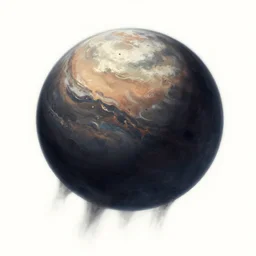 A large, volcanic planet with shadows coming out of it, concept art