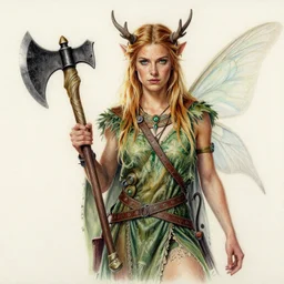 hyper realistic color pencil drawing of a male fairy druid, D&D Art, detailed, rim light, diffused, intricate, axe, by anna dittmann