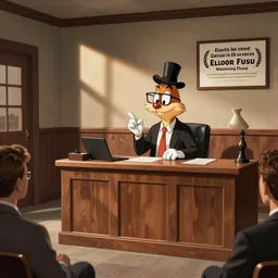 Elmer Fudd reacts to the guilty verdict at his trial, courtroom sketch
