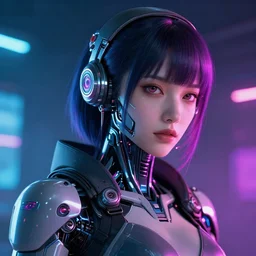 beautiful portrait of a cyborg mercenary girl, art by wlop, liam wong, head and shoulders, cyberpunk, neon, intricate details, trending on artstation, sharp focus, caustics, octane render, radiant light, 4 k