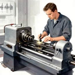 syd mead illustration of an industrial lathe