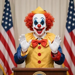 The clown from It giving a speech as president of the USA