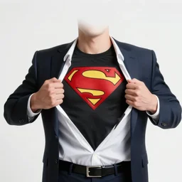superman pulling open his white dress shirt and suit to reveal a black punk rock tshirt
