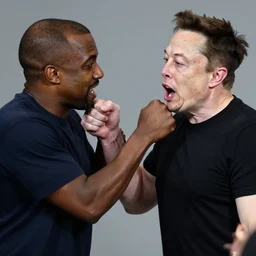 elon musk punching kanye west in the face, realistic, shocking