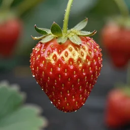 high quality presentation photo of a strawberry painted in gold, photography 4k, f1.8 anamorphic, bokeh, 4k, Canon, Nikon