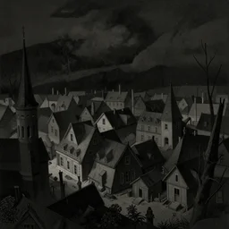 town of silent hill, illustration, beautifully detailed, smooth, dark atmosphere, mysterious, by gustave dore