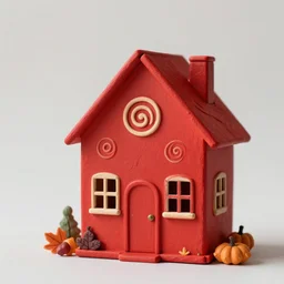 a red house decorated for rosh hashanah, cozy, festive, spiral motif, creative fall decorations