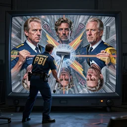 an fbi agent is vacuumed into a giant television monitor, beksinski, wayne barlowe, very coherent symmetrical artwork, cinematic, hyper realism, high detail, octane render, 8 k