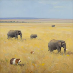 Landscape Plains Panorama Wild Elephantine Hamster Behemoths roaming the windswept field simon stalenhag daniela uhlig allison carl hiro izawa paul chadeisson pastel painting