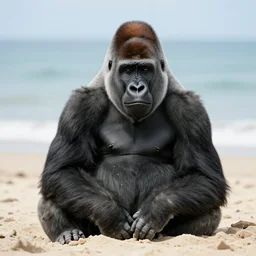 an instagram picture of a famous gorilla influencer, relaxing on the beach