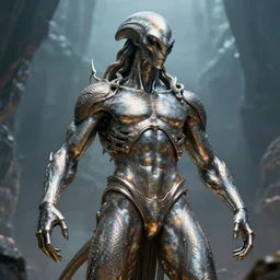an alien taking form of a metallic poseidon, sci-fi art, stunning, gorgeous, epic, much detailed, much wow, masterpiece