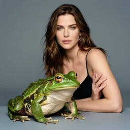 color studio photo of sandra bullock mixed with an american bullfrog