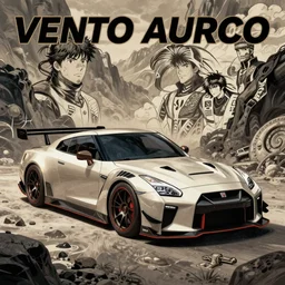 GTR Nismo sports car, Style of Vento Aureo cover art, style of stone ocean cover art, style of steel ball run cover art, Ilya Kuvishinov style, illustrated by Hirohhiko Araki