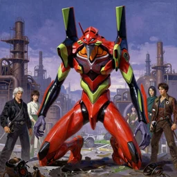 evangelion, red vs purple evangelion, battle in the industrial city by port, detailed, impressionistic, photorealistic by james gurney, michael komarck, greg rutkowski, victo ngai, artgerm, willem claesz heda and j. dickenson